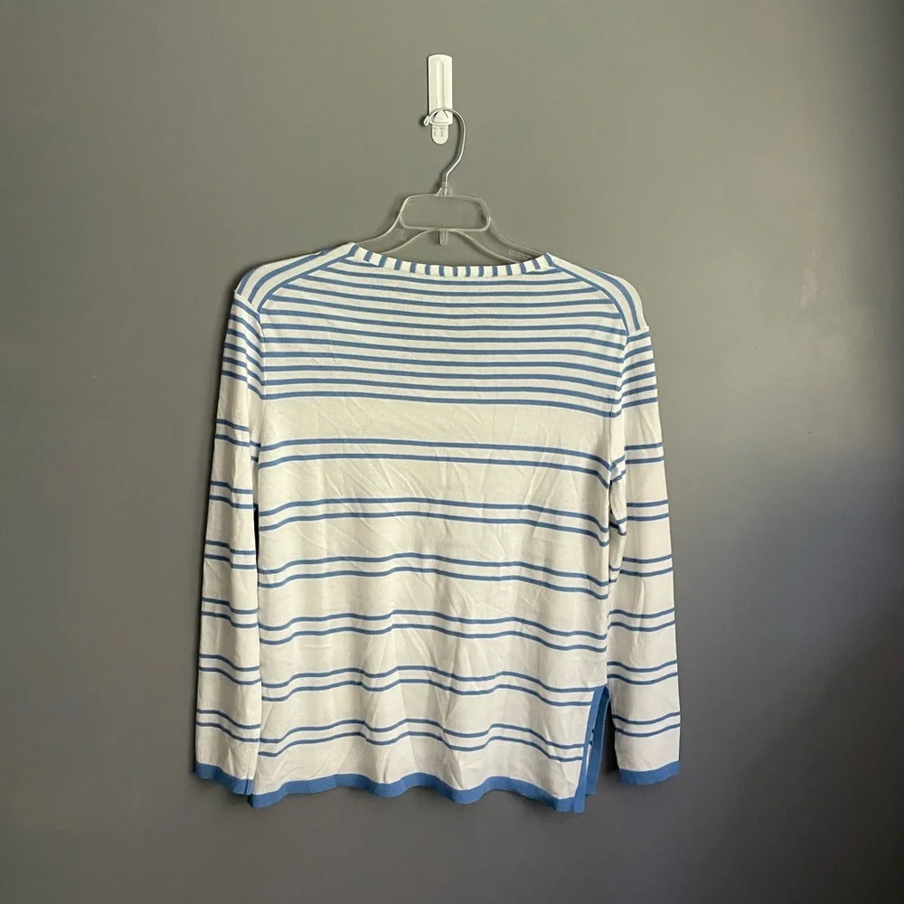 Lafayette 148 New York Striped V-Neck Sweater Womens Size Small - Picture 3 of 5